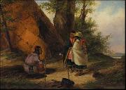 Cornelius Krieghoff Indians Meeting by a Teepee oil painting reproduction